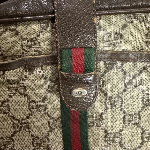 GUCCI Web Sherry Line GG Canvas Shoulder Bag PVC Leather Beige Green Vintage - Picture 6 of 15